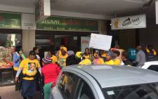 People from the Barcelona, Kanana and Europe informal settlements in Nyanga are protesting outside the ANC Western Cape’s Thibault Square office. Picture: Xolani Koyana/EWN