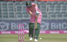 South Africa's Rassie van der Dussen plays a shot during the second one-day international (ODI) cricket match between South Africa and Pakistan at Wanderers Stadium in Johannesburg on April 4, 2021. Picture: Christiaan Kotze / AFP.