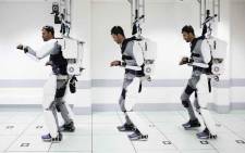 French tetraplegic 'Thibault' as he stands while wearing an exoskeleton at the University of Grenoble in Grenoble. Picture: AFP.