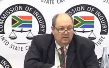 A screenshot of former Crime Intelligence official Kobus Roelofse appearing at the state capture inquiry on 17 September 2019. Picture: SABC Digital News/Youtube