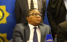 Police Minister Fikile Mbalula in a presser at Nyanga Junction in Cape Town. Picture: Bertram Malgas/EWN.