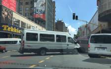 Taxi drivers barricade roads in the Johannesburg CBD. Picture: Twitter ‏@kundieman via Twitter.