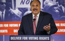 Martin Luther King III, eldest son of civil rights leader Dr. Martin Luther King Jr., speaks during a press conference with Speaker of the House Nancy Pelosi at Union Station on Martin Luther King Jr. Day on 17 January 2022 in Washington, DC. Picture: Samuel Corum/Getty Images/AFP
