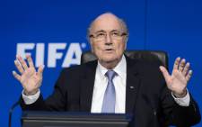 FILE: Fifa president Sepp Blatter gestures during a press conference at the football’s world body headquarter’s on 20 July, 2015 in Zurich. Picture: AFP.