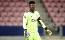 In this file photograph taken on November 3, 2020, Ajax's Cameroon goalkeeper Andre Onana looks on during the UEFA Champions League football match FC Midtjylland vs Ajax Amsterdam at MCH Arena in Herning. Picture: Bo Amstrup / Ritzau Scanpix / AFP.