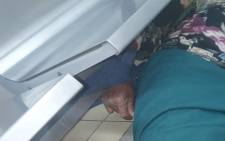 Martha Marais tied to a bench at the Mamelodi Hospital. Photograph courtesy Virginia Keppler Facebook