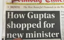 'Sunday Times' headline of the report that the Gupta family offered Mcebisi Jonas the finance minister and then ANC says Deputy Secretary General Jessie Duarte also made him the same offer. Picture: EWN.