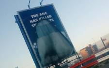 The DA's load shedding billboard after being vandalised. Picture: John Steenhuisen/Twitter