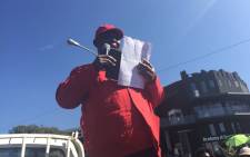 FILE: Gauteng SACP secretary Jacob Mamabolo addresses picketers outside SABC offices in Johannesburg, on 06 July 2016. Picture: Dineo Bendile/EWN