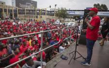 FILE: EFF leader Julius Malema addressing members outside Chris Hani Baragwanath Hospital as the political party held a demonstration demanding improvements in public health care. Picture: Ihsaan Haffejee/EWN