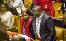 Julius Malema shouts at Blade Nzimande in Parliament on 18 February 2015 during day 2 of the Sona debate. Picture: Thomas Holder/EWN.
