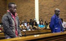 Ernest Mabaso and Fita Khupe appeared in Lenasia Magistrates Court for allegedly killing seven people in Vlakfontein. Picture: Abigail Javier/EWN