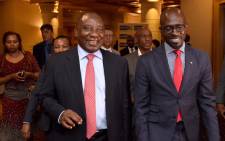 Deputy President Cyril Ramaphosa flanked by Finance Minister Malusi Gigaba at the breakfast planning session ahead of South Africa’s participation in the World Economic Forum. Picture: GCIS