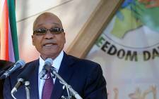 President Jacob Zuma addresses the nation on Freedom Day 2013 outside the Union Buildings, Pretoria. Picture: GCIS