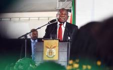 President Cyril Ramaphosa delivers the keynote address on Women’s Day at the Mbekweni Rugby Stadium in Paarl in the Western Cape. Picture: Twitter/@SAgovnews