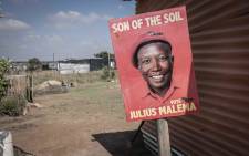 FILE: An election campaign poster of EFF leader Julius Malema in Juju valley informal settlement. Picture: Abigail Javier/EWN
