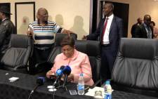 Minister of Basic Education Angie Motshekga briefing the media after she called an urgent Council of Education Ministers meeting. Picture: @SAgovnews/Twitter.