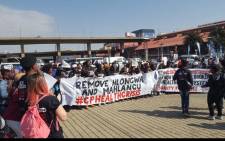 Protesters, gathering at Mary Fitzgerald Square in Newtown, are calling for the removal of former health MECs Brian Hlongwa and Brian Mahlangu. Picture: EWN