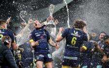 Clermont players celebrate their victory over La Rochelle in the European Challenge Cup final in Newcastle on 10 May 2019. Picture: @ERChallengeCup/Twitter