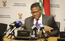 Police Minister Fikile Mbalula addresses the media at a briefing in Parliament. Picture: Cindy Archillies/EWN