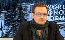 A screenshot of Irish rock star and lead singer of U2, Bono, speaking at the World Economic Forum in Davos, 24 January 2014. Picture: weforum.org.