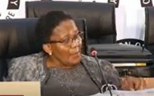 A screenshot of Dipuo Peters at the state capture inquiry on 22 February 2021. Picture: SABC Digital News/ YouTube.