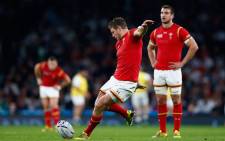 Dan Biggar of Wales kicks a penalty during the 2015 Rugby World Cup Pool A match between England and Wales at Twickenham Stadium on 26 September, 2015 in London. Picture: Rugby World Cup Facebook page.