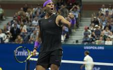 Rafael Nadal of Spain celebrates his win over Daniil Medvedev of Russia during their finals men's singles match at the 2019 US Open at the USTA Billie Jean King National Tennis Center in New York on 8 September 2019. Picture: AFP