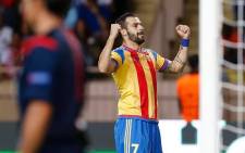 Alvaro Negredo celebrates scoring the early goal against Monaco in the Champions League playoffs on 25 August 2015. Picture: Valencia FC Facebook page.