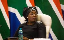 Minister of Tourism Mmamoloko Kubayi-Ngubane at an inter-ministerial briefing on 24 March 2020 detailing how government will respond ahead of and during the 21-day lockdown announced by President Cyril Ramaphosa. Picture: Kayleen Morgan/EWN.