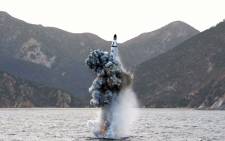 This picture released from North Korea’s official Korean Central News Agency (KCNA) on April 24, 2016 shows the underwater test-fire of a strategic submarine ballistic missile at an undisclosed location in North Korea on 23 April, 2016. Picture: AFP.