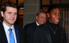 South Africa's 800 metres Olympic champion Caster Semenya (right) and her lawyer Gregory Nott (centre) leave a landmark hearing at the Court of Arbitration for Sport (CAS), in Lausanne, on 18 February 2019. Picture: AFP.