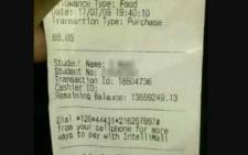 A receipt from a grocery store showing a balance on a Walter Sisulu University student's account of more than R13 million. Picture: Supplied.