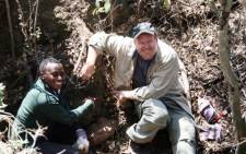 FILE: Job Kibii with Lee Berger at the Malapa Cave site. Picture: Maropeng.