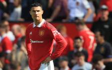 Manchester United's Portuguese striker Cristiano Ronaldo reacts at the end of the English Premier League football match between Manchester United and Brighton and Hove Albion at Old Trafford in Manchester, north west England, on 7 August 2022. Pictre: Lindsey Parnaby/AFP