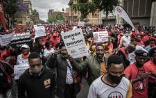 Workers affiliated to different trade unions marched from Burgerspark to the Treasury in Pretoria on 7 October 2020. Picture: Abigail Javier/EWN
