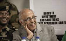 FILE: Ahmed Kathrada looks on as Palestinian Liberation Front veteran Leila Khaled (not in picture) speaks at a press conference upon her arrival at the O.R. Tambo international Airport on February 6, 2015 in Johannesburg. Picture: AFP