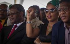 Chris Hani's daughter, Lindiwe Hani, sits amongst gathered VIPs at the Thomas Titus Nkobi Memorial Park during a memorial for her father Chris. Picture: Thomas Holder/EWN
