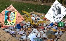 A Johannesburg family created two artworks to send messages of support for former president Nelson Mandela. They placed it outside his Houghton home on 9 June, 2013. Picture: Lesego Ngobeni/EWN
