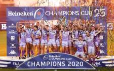 Exeter Chiefs players celebrate their European Champions Cup final win over Racing 92 on 17 October 2020. Picture: @ExeterChiefs/Twitter