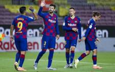 Barcelona players celebrate a goal during their La Liga match against Espanyol on 8 July 2020. Picture: @FCBarcelona/Twitter