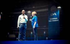 Helen Zille and Mmusi Maimane rehearse ahead of the Democratic Alliance’s final election rally at the Coca-Cola dome in Northgate, Johannesburg, 3 May 2014. Picture: Democratic Alliance/Facebook.