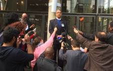 Suspended Ipid boss Robert McBride addresses the media at the Constitutional Court. Picture: Vumani Mkhize/EWN. 