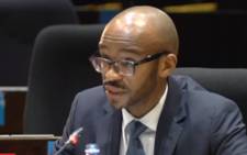 A screengrab of suspended PIC employee Victor Seanie testifying at the commission of inquiry.