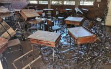 Mud and water inside a school in KwaZulu-Natal following heavy rain and floods in the province in April 2022. Picture: @NATIONALTEACHE2/Twitter