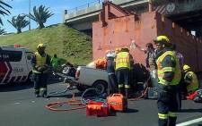 A motorist was trapped in a bakkie following an accident on the N1 highway on 15 October 2013. Picture: Zain Johnson/EWN