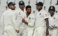 Indian cricket team celebrate taking a South African wicket during the Nagpur Test match in November 2015. Picture: BCCI