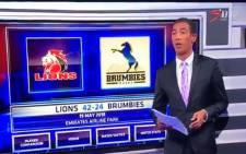 A video screengrab of SuperSport analyst Ashwin Willemse moments before walking off set.
