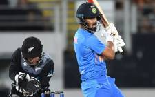 India's Lokesh Rahul get the ball away in the first Twenty20 match against New Zealand in Auckland on 24 January 2020. Picture: @BCCI/Twitter