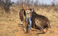 This photo shows US hunter Tess Thompson Talley posing with body of a giraffe she  killed in South Africa. Picture: facebook.com